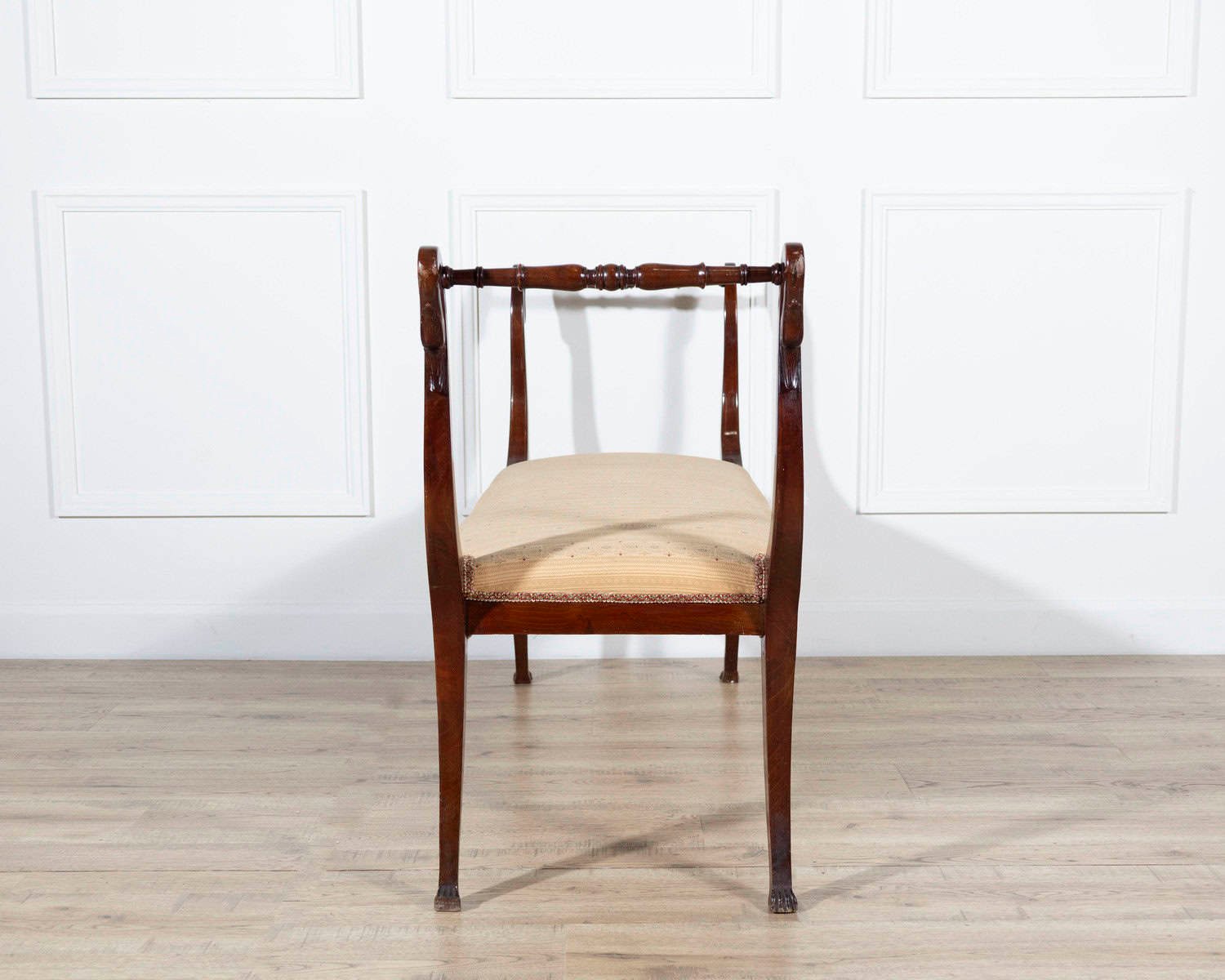 Neapolitan Empire Bench in Solid Mahogany with Swan Motifs, 19th Century - JAA