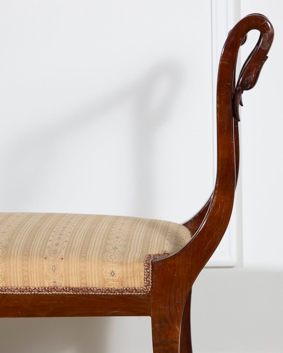 Neapolitan Empire Bench in Solid Mahogany with Swan Motifs, 19th Century - JAA