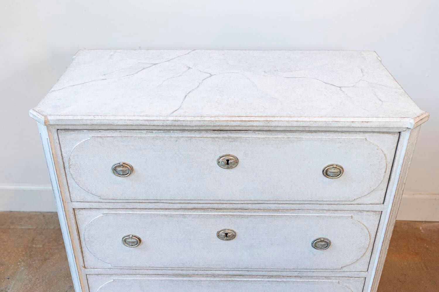 Swedish Gustavian Style 19th Century Three-Drawer Chest with Marbleized Top - JAA