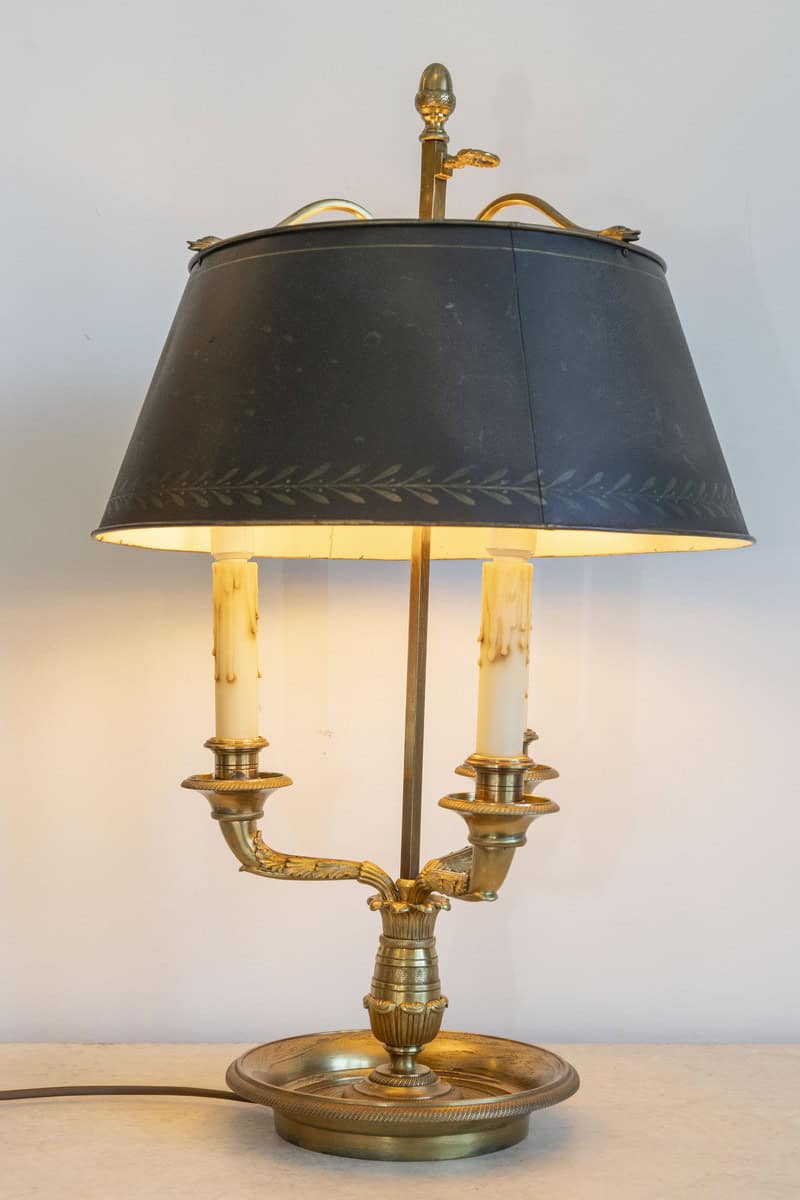 20th Century French Bouillotte Lamp with Black Tôle Shade - JAA