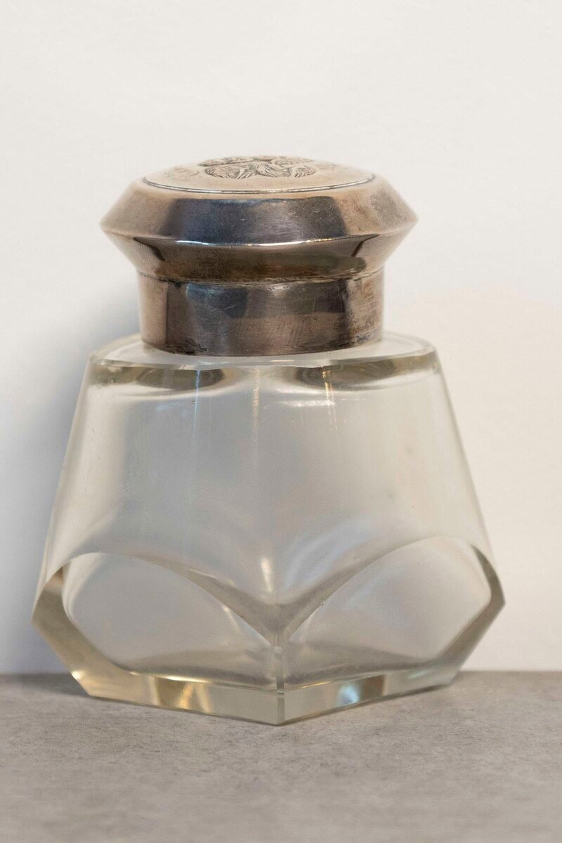 English circa 1924 Crystal Toiletry Bottle from Birmingham with Silver Lid - JAA