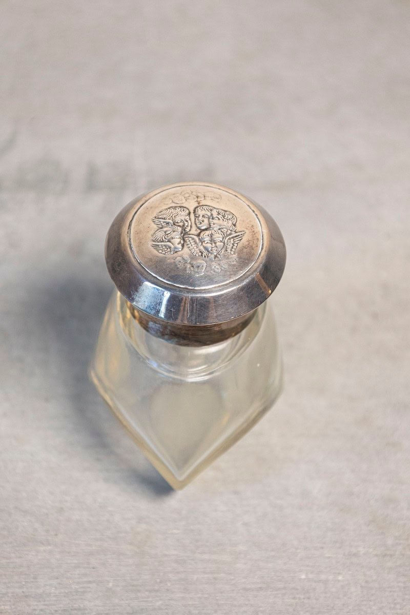 English circa 1924 Crystal Toiletry Bottle from Birmingham with Silver Lid - JAA