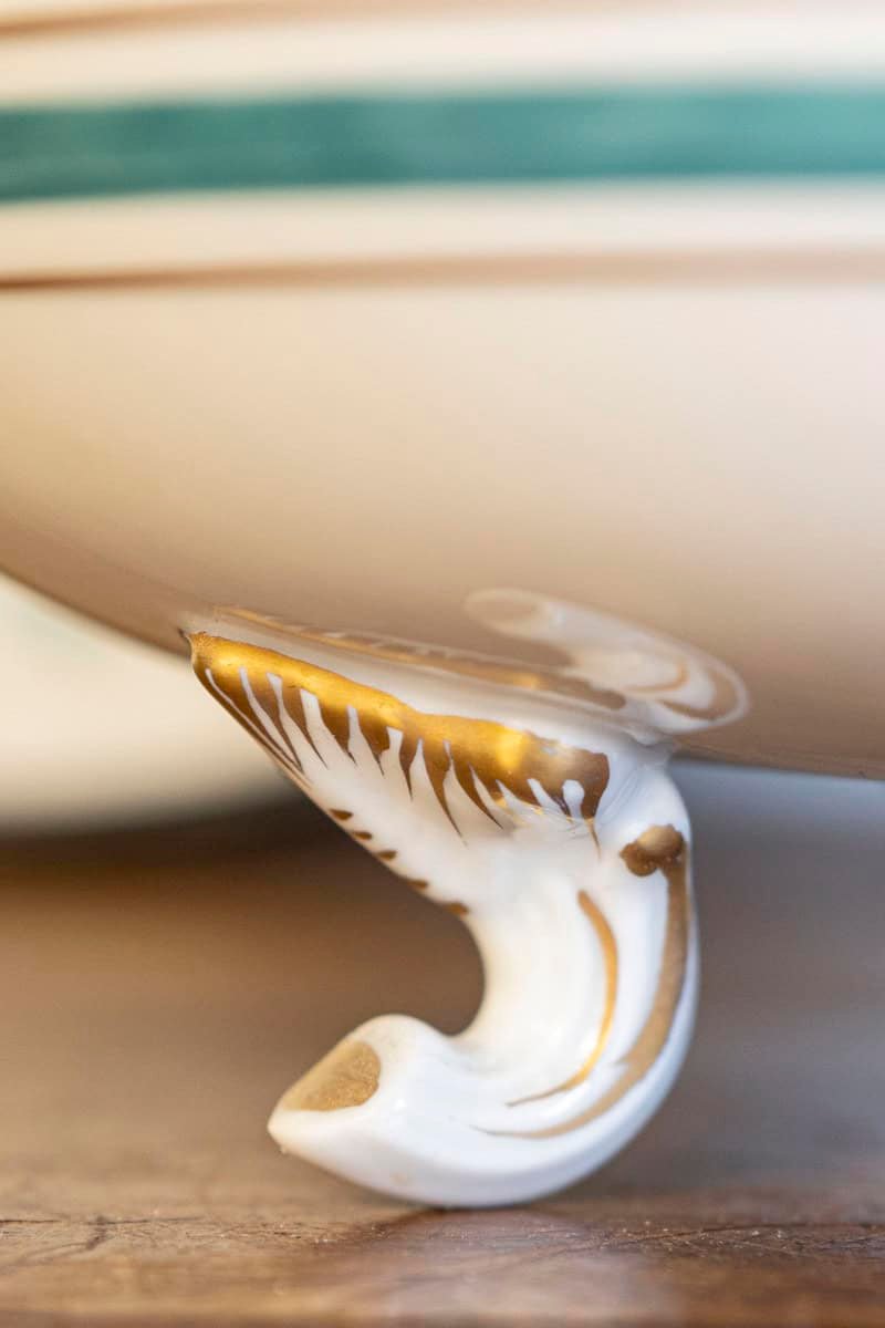 French Limoges Porcelain Bowl with Green Bouquet of Roses and Underplate - JAA