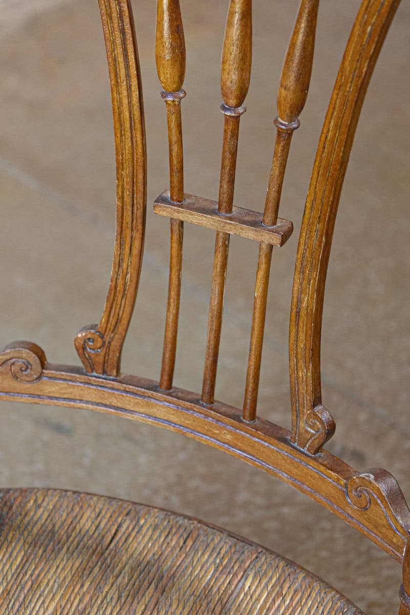 40% OFF at Checkout. Rustic French 1890s Cherry Wood Armchair with Rush Seat and Sheaf Back - JAA