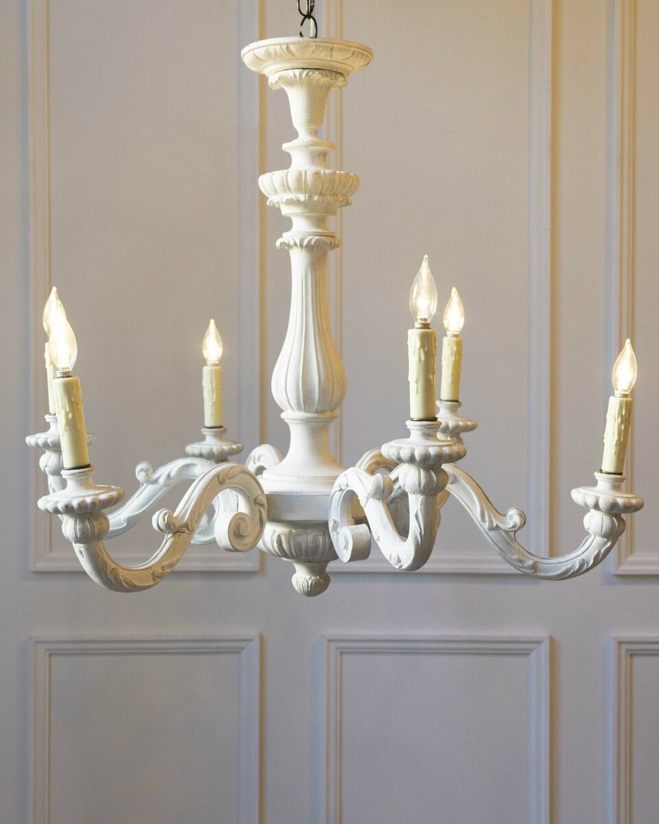 20th-Century Italian Painted Wood Chandelier with Carved Scroll Arms - JAA