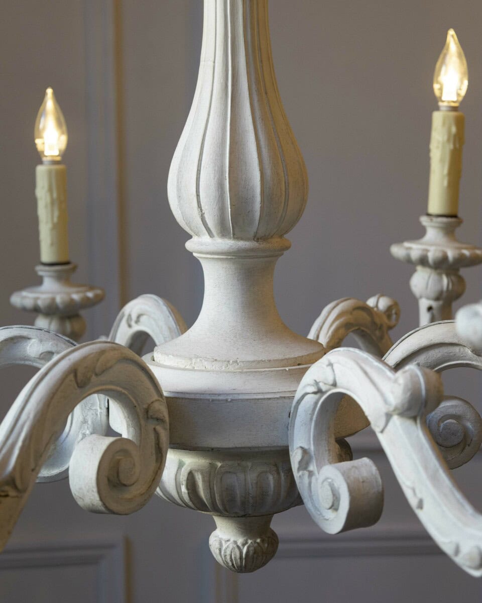 20th-Century Italian Painted Wood Chandelier with Carved Scroll Arms - JAA