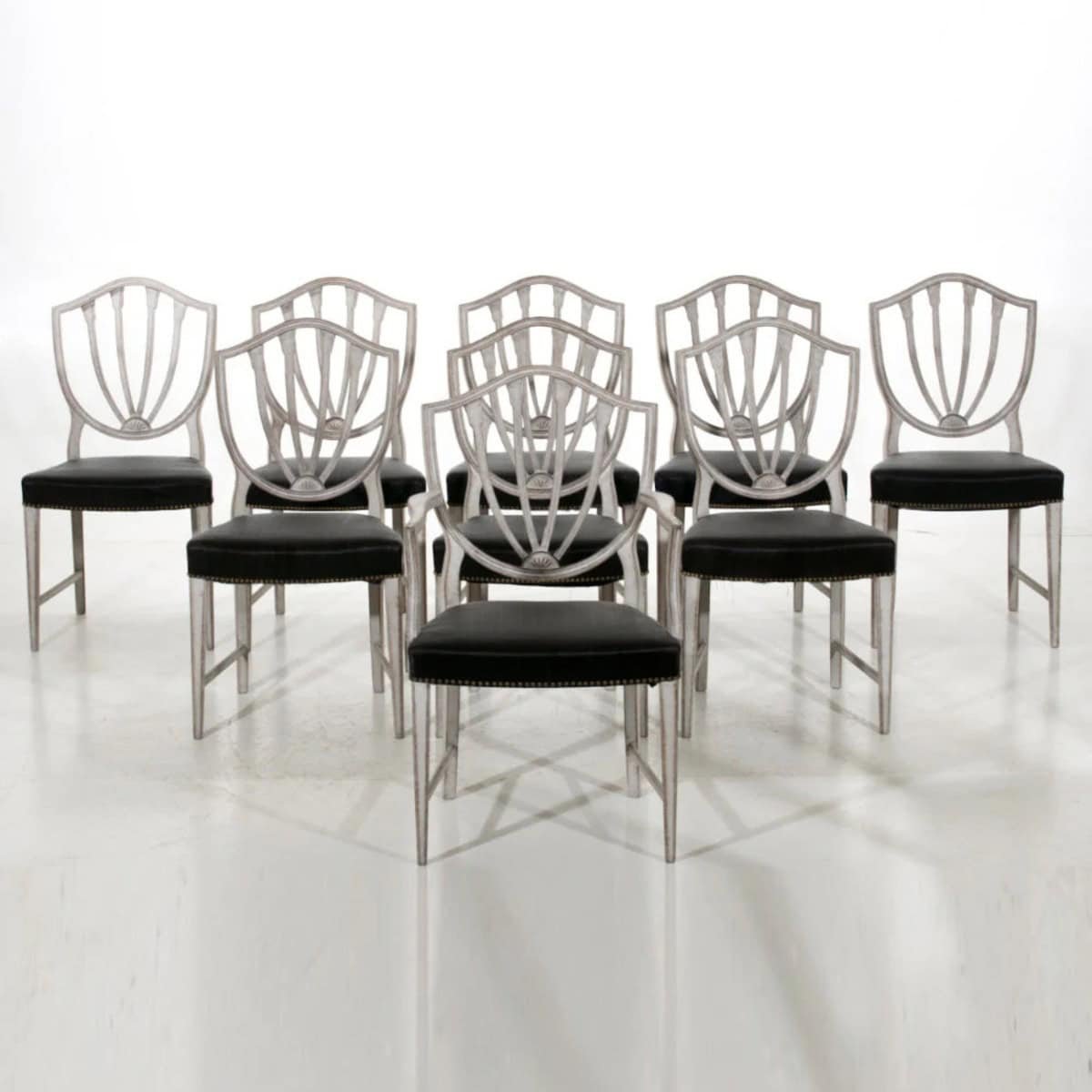 Fine European set of eight chairs and one armchair, with original horsehair seats, circa 1900 - JAA