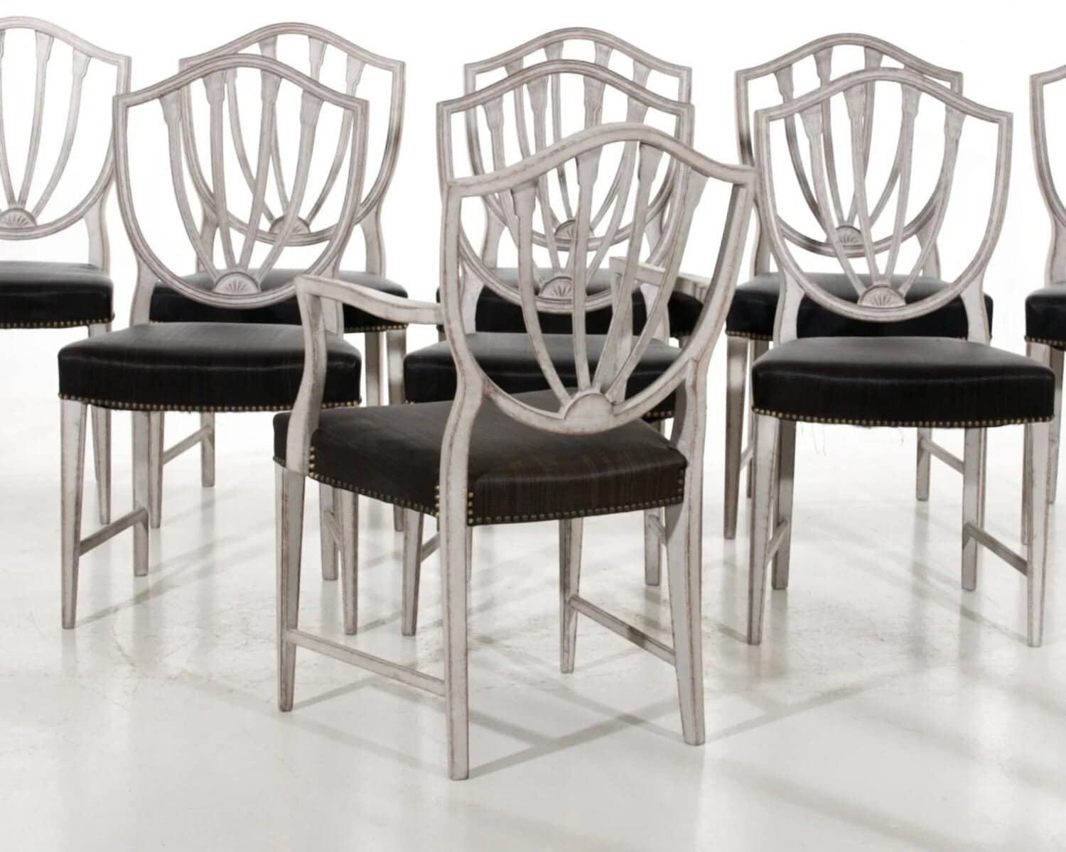Fine European set of eight chairs and one armchair, with original horsehair seats, circa 1900 - JAA