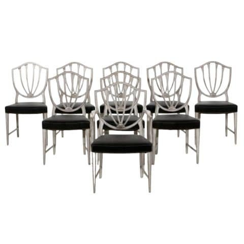 Fine European set of eight chairs and one armchair, with original horsehair seats, circa 1900