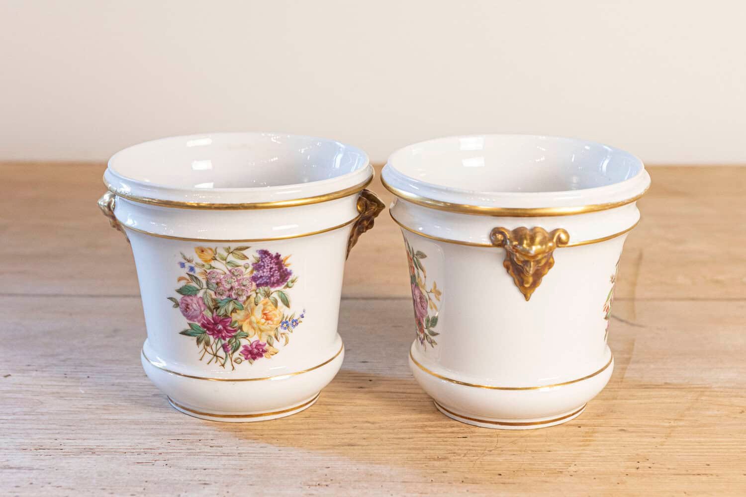 Pair of French Late 18th Century Paris Porcelain Cachepots with Floral Décor - JAA
