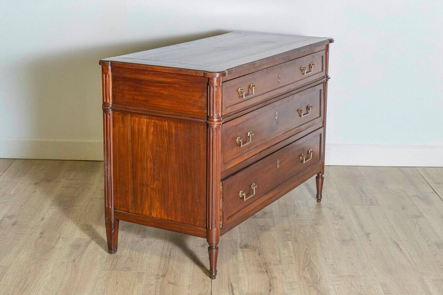 French Louis XVI Style 19th Century Cherry Three-Drawer Commode with Fluting - JAA