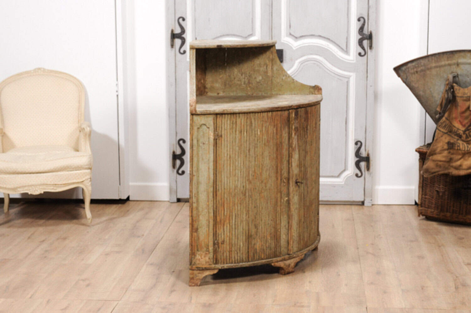 18th Century Gustavian Period Swedish Painted Corner Buffet with Reeded Doors - JAA