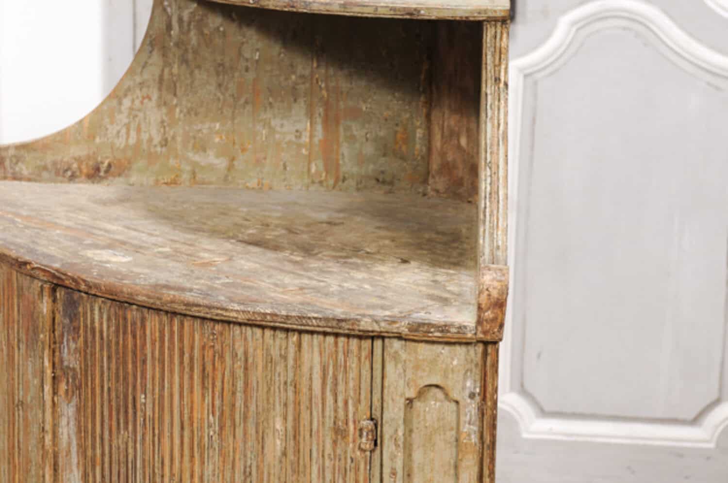 18th Century Gustavian Period Swedish Painted Corner Buffet with Reeded Doors - JAA