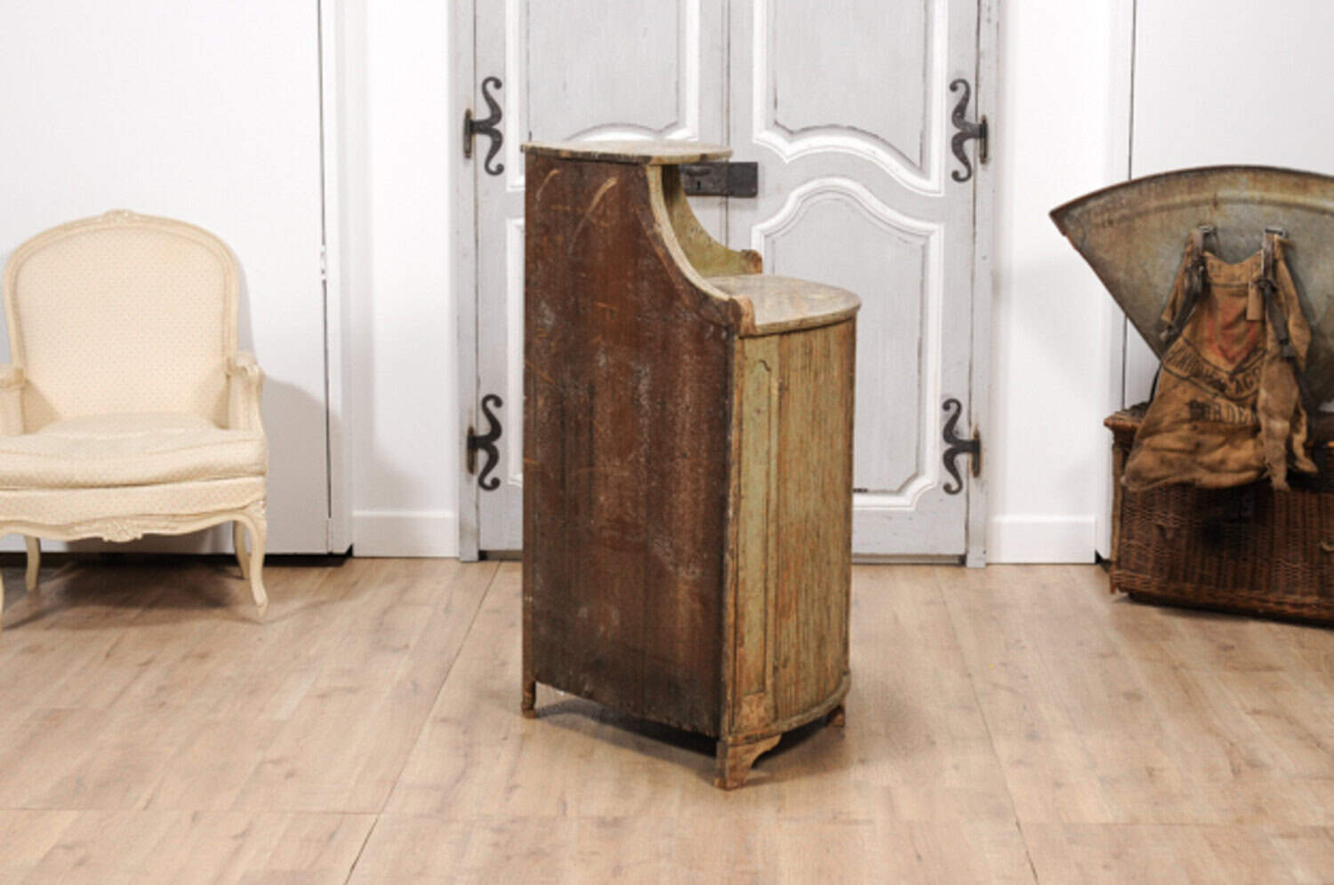 18th Century Gustavian Period Swedish Painted Corner Buffet with Reeded Doors - JAA