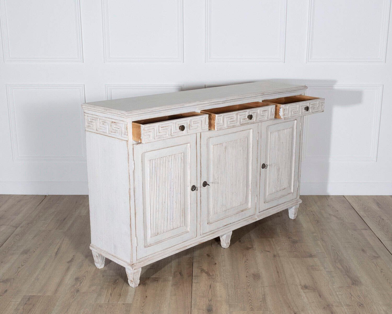 19th Century Swedish Painted Pine Sideboard with Greek Key Frieze - JAA