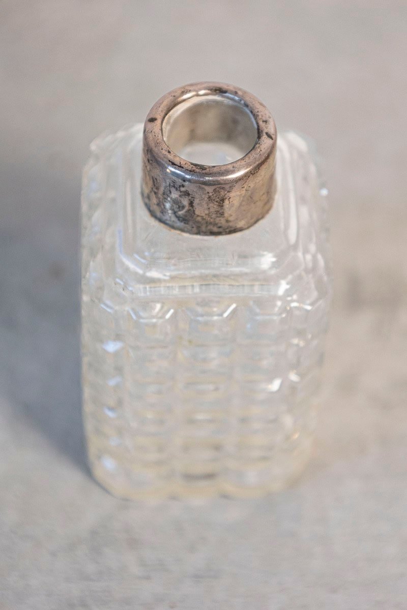 Petite French 1860s Napoleon III Period Crystal Toiletry Bottle with Silver Neck - JAA