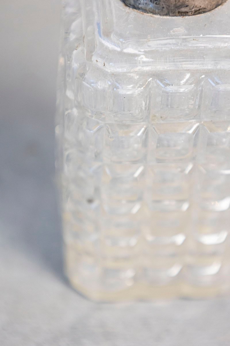 Petite French 1860s Napoleon III Period Crystal Toiletry Bottle with Silver Neck - JAA