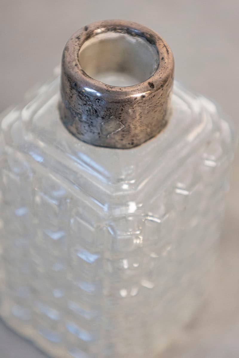 Petite French 1860s Napoleon III Period Crystal Toiletry Bottle with Silver Neck - JAA