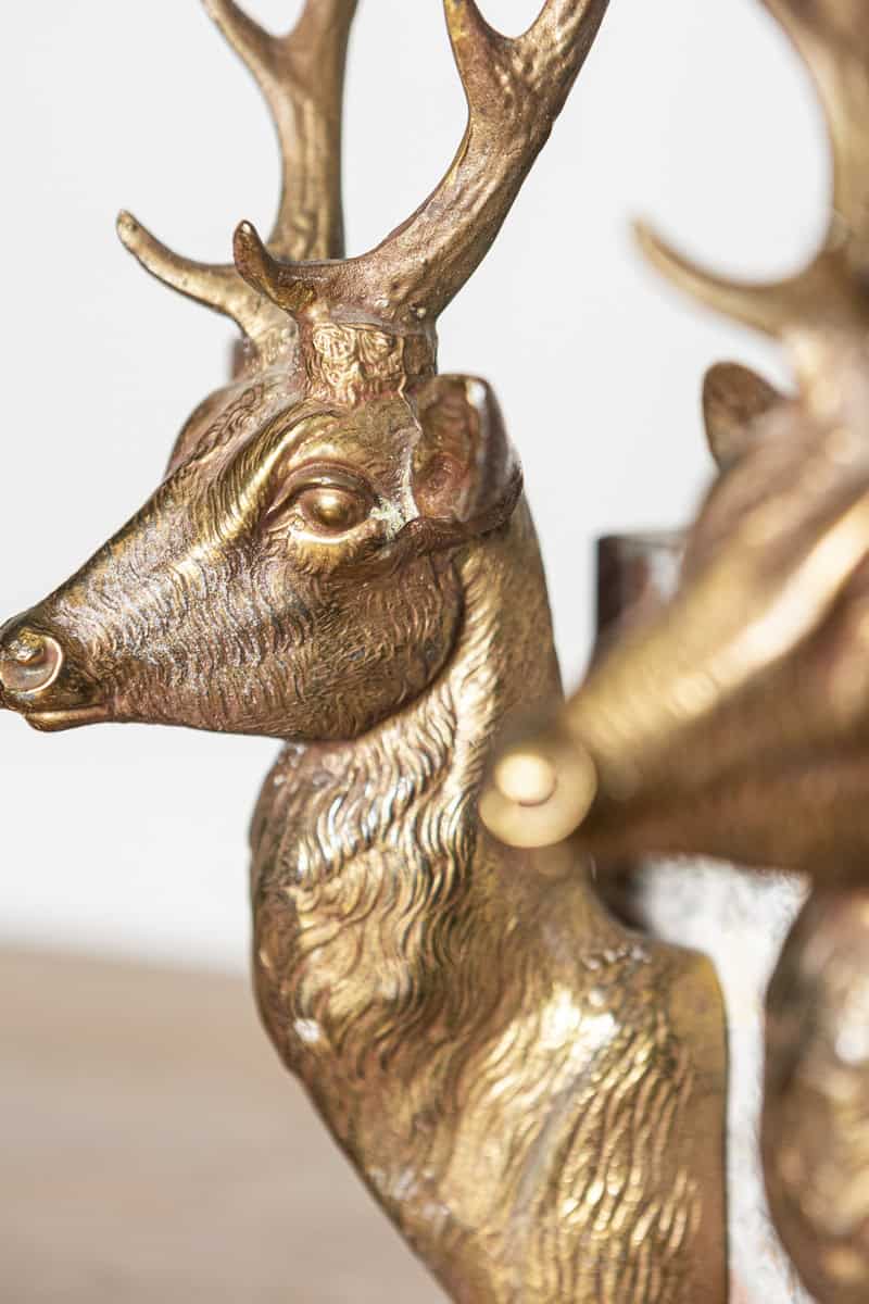 Pair of 20th-Century French Stag Bookends in Gilded Metal and Marble - JAA