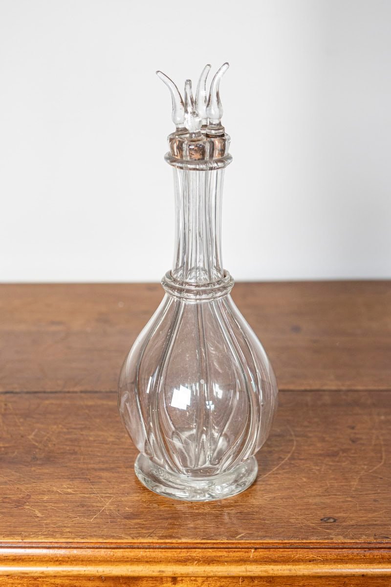Elegant 19th-Century French Crystal Decanter with Sculptural Stopper - JAA