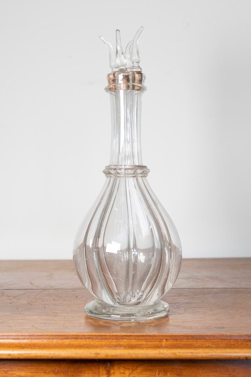 Elegant 19th-Century French Crystal Decanter with Sculptural Stopper - JAA