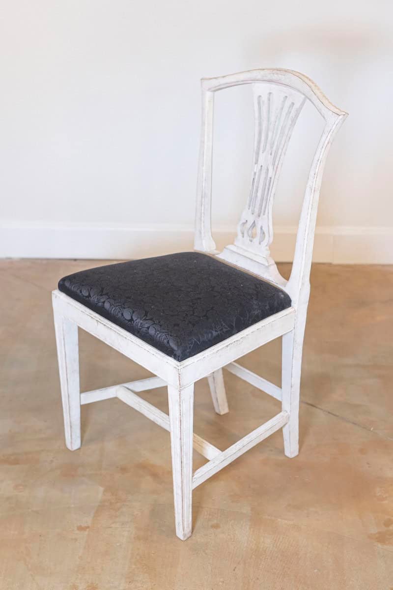 Set of Six Swedish 1890s Painted Wood Dining Room Side Chairs with Black Fabric - JAA