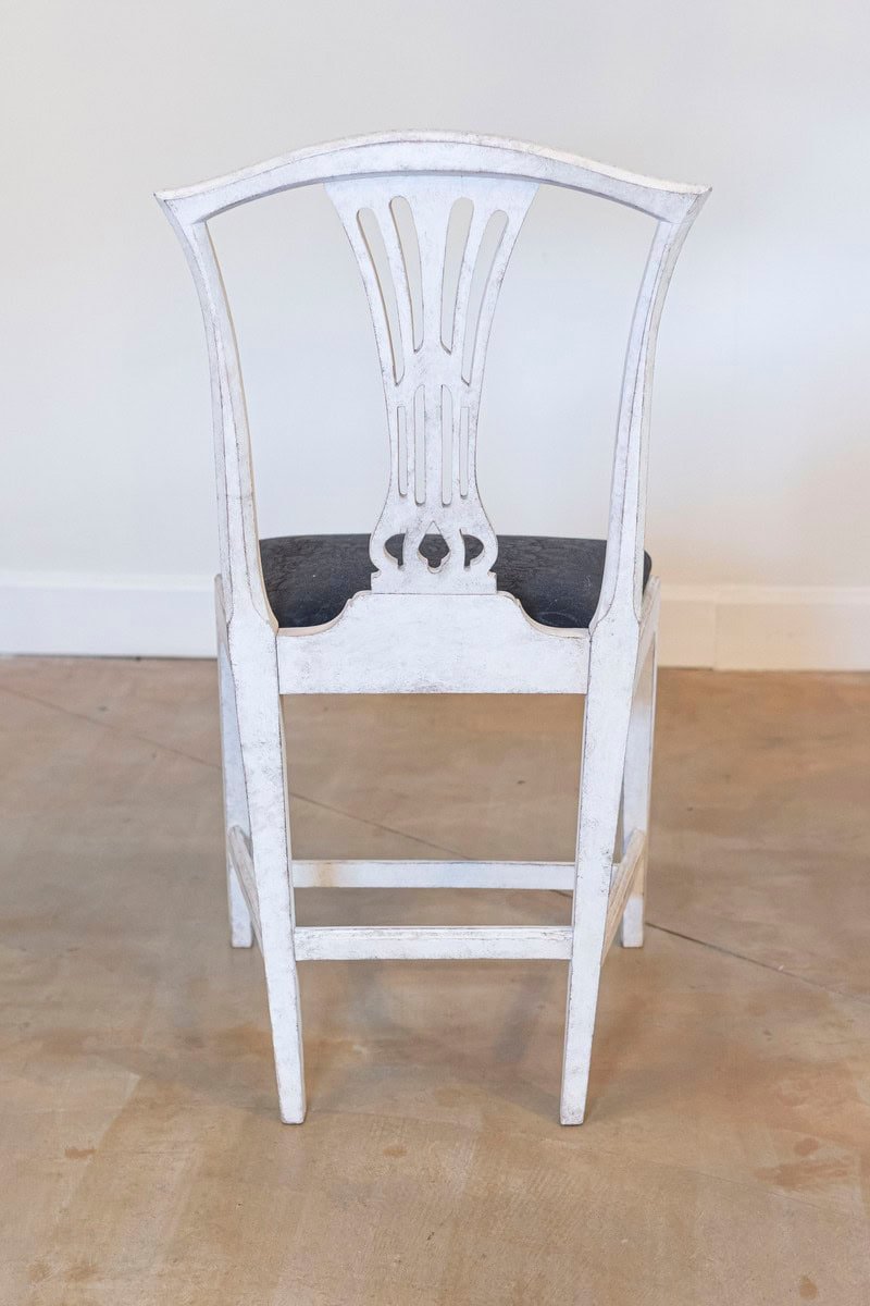 Set of Six Swedish 1890s Painted Wood Dining Room Side Chairs with Black Fabric - JAA