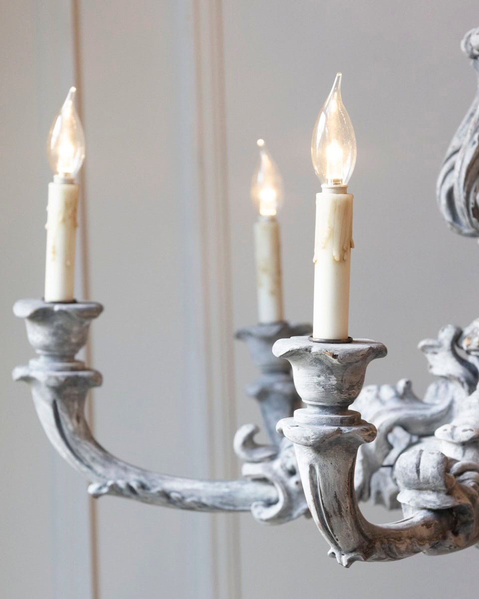 French 20th Century Painted and Carved Wood Chandelier - JAA