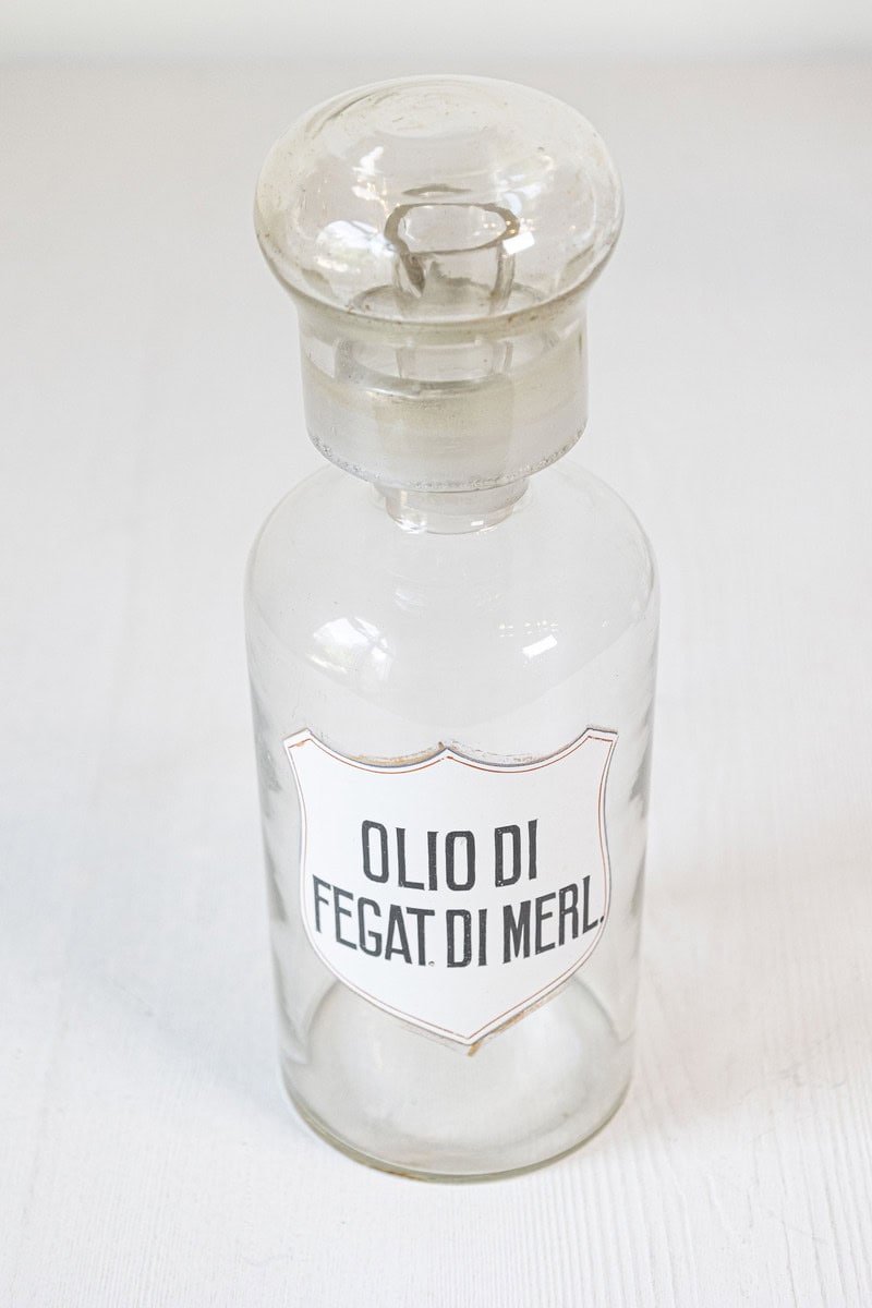 4 Vintage Italian Glass Pharmacy Jars with Labels, Sold Each - JAA