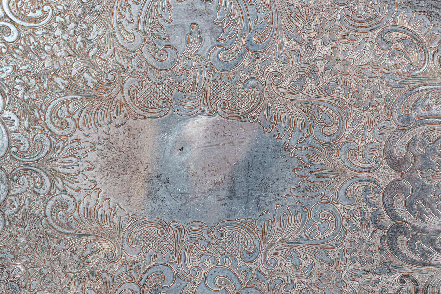 English Edwardian Period Silver Plated Tray with Pierced Motifs and C-Scrolls - JAA