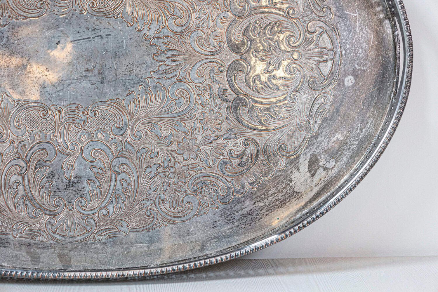English Edwardian Period Silver Plated Tray with Pierced Motifs and C-Scrolls - JAA
