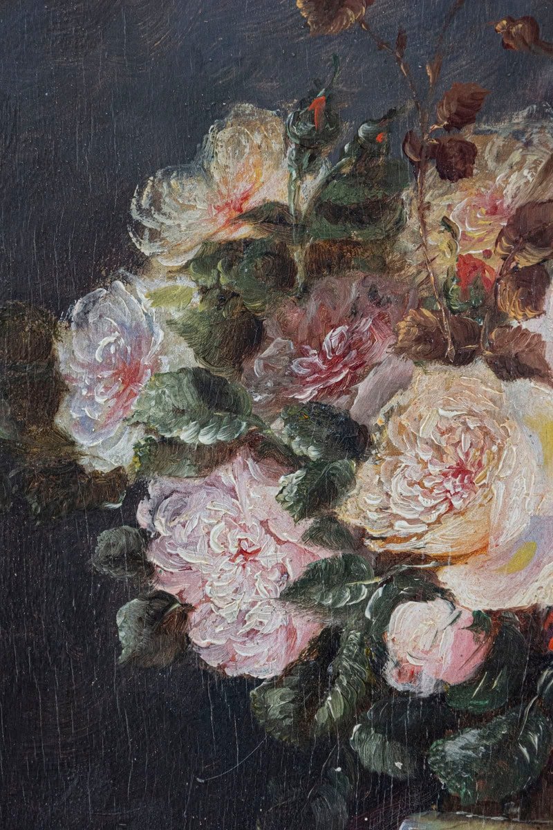 19th Century French Floral Still-Life Painting Depicting Roses in Original Frame - JAA