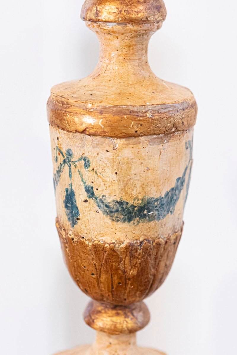 Pair of 18th Century Neoclassical Painted and Gilded Candlesticks with Hoof Feet - JAA