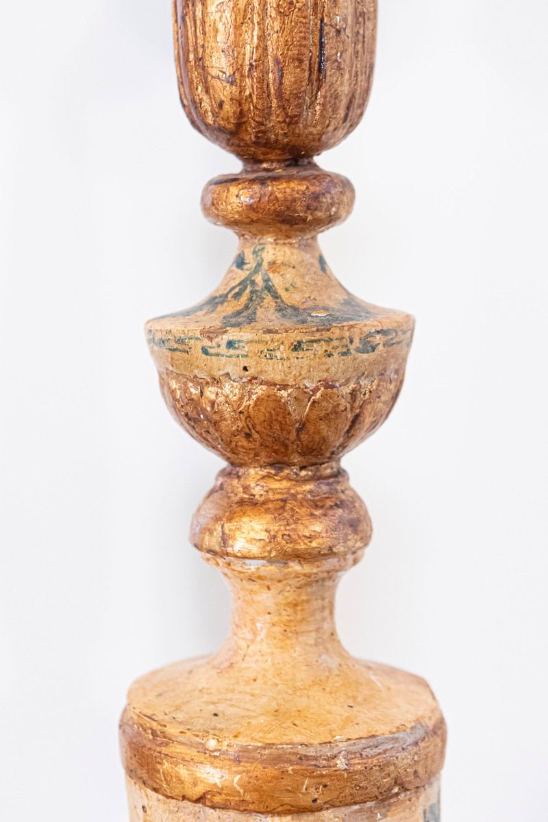 Pair of 18th Century Neoclassical Painted and Gilded Candlesticks with Hoof Feet - JAA