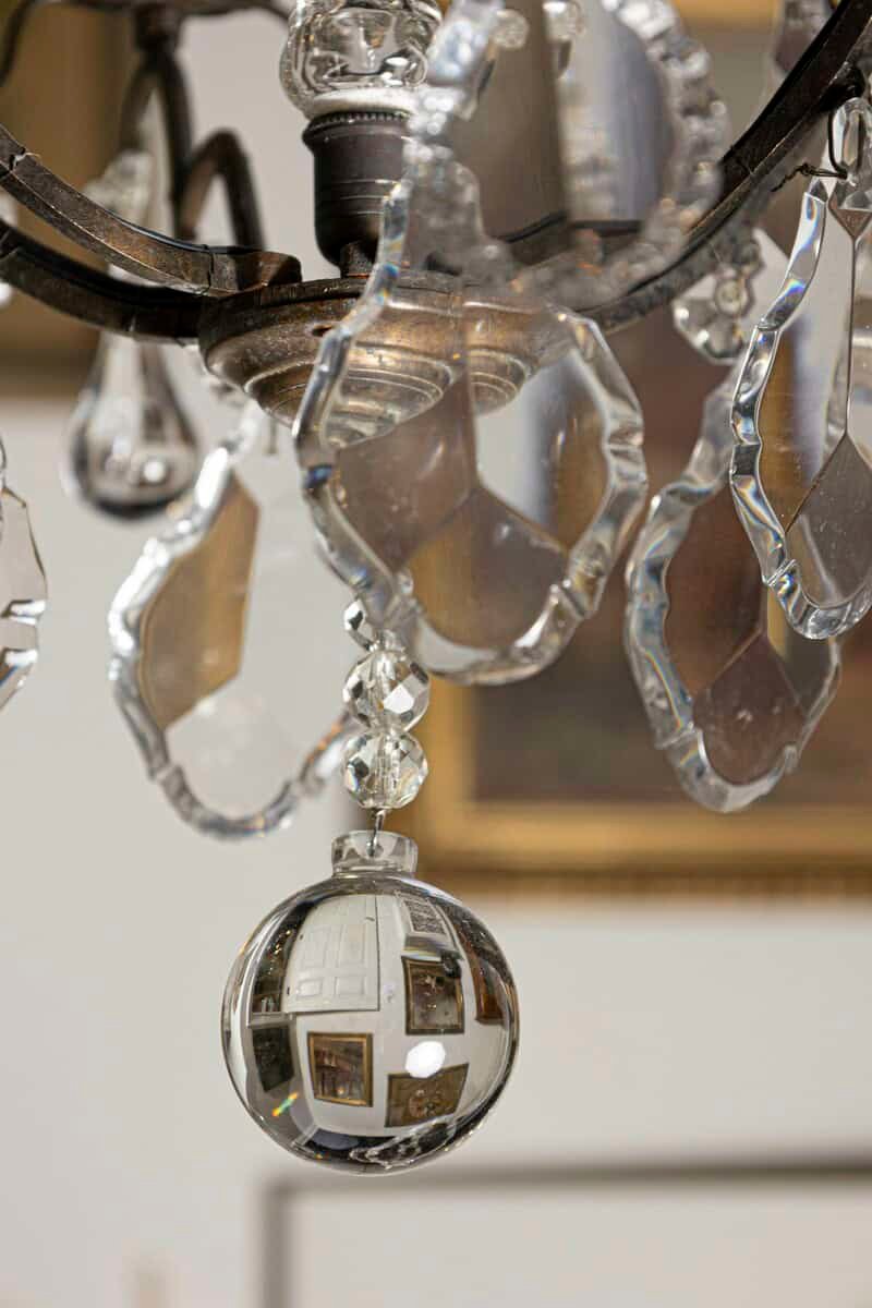 French 19th Century Six-Light Brass Chandelier with Pendeloques and Teardrops - JAA