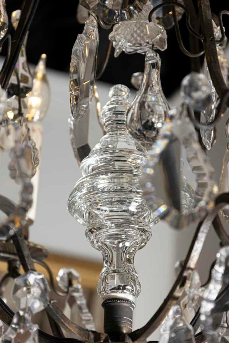 French 19th Century Six-Light Brass Chandelier with Pendeloques and Teardrops - JAA