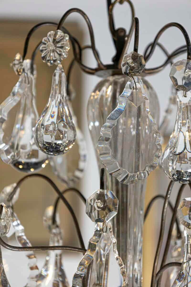 French 19th Century Six-Light Brass Chandelier with Pendeloques and Teardrops - JAA