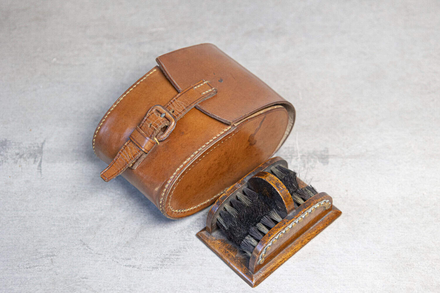 English 19th Century Victorian Shoe Care Set with Original Leather Case - JAA
