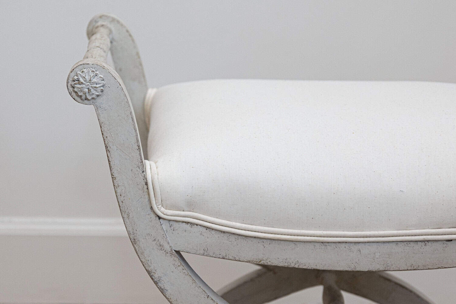 Swedish 1830s Empire Style Painted and Upholstered Stool with Spindle Arms - JAA