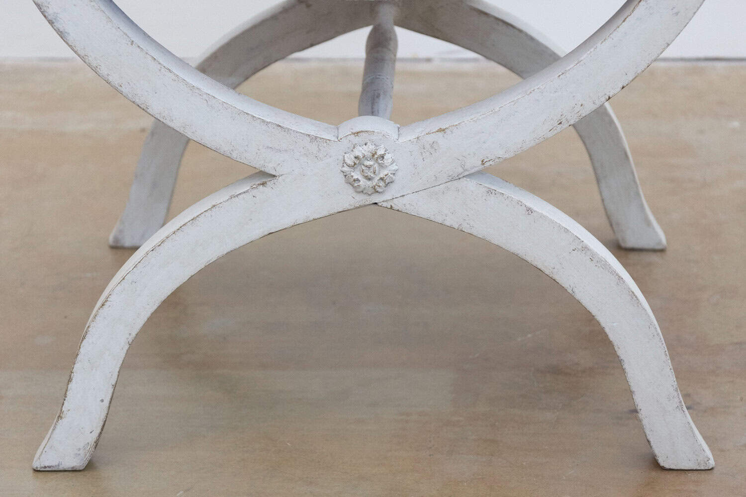 Swedish 1830s Empire Style Painted and Upholstered Stool with Spindle Arms - JAA