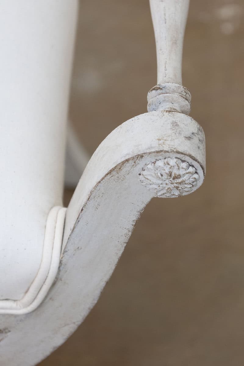 Swedish 1830s Empire Style Painted and Upholstered Stool with Spindle Arms - JAA