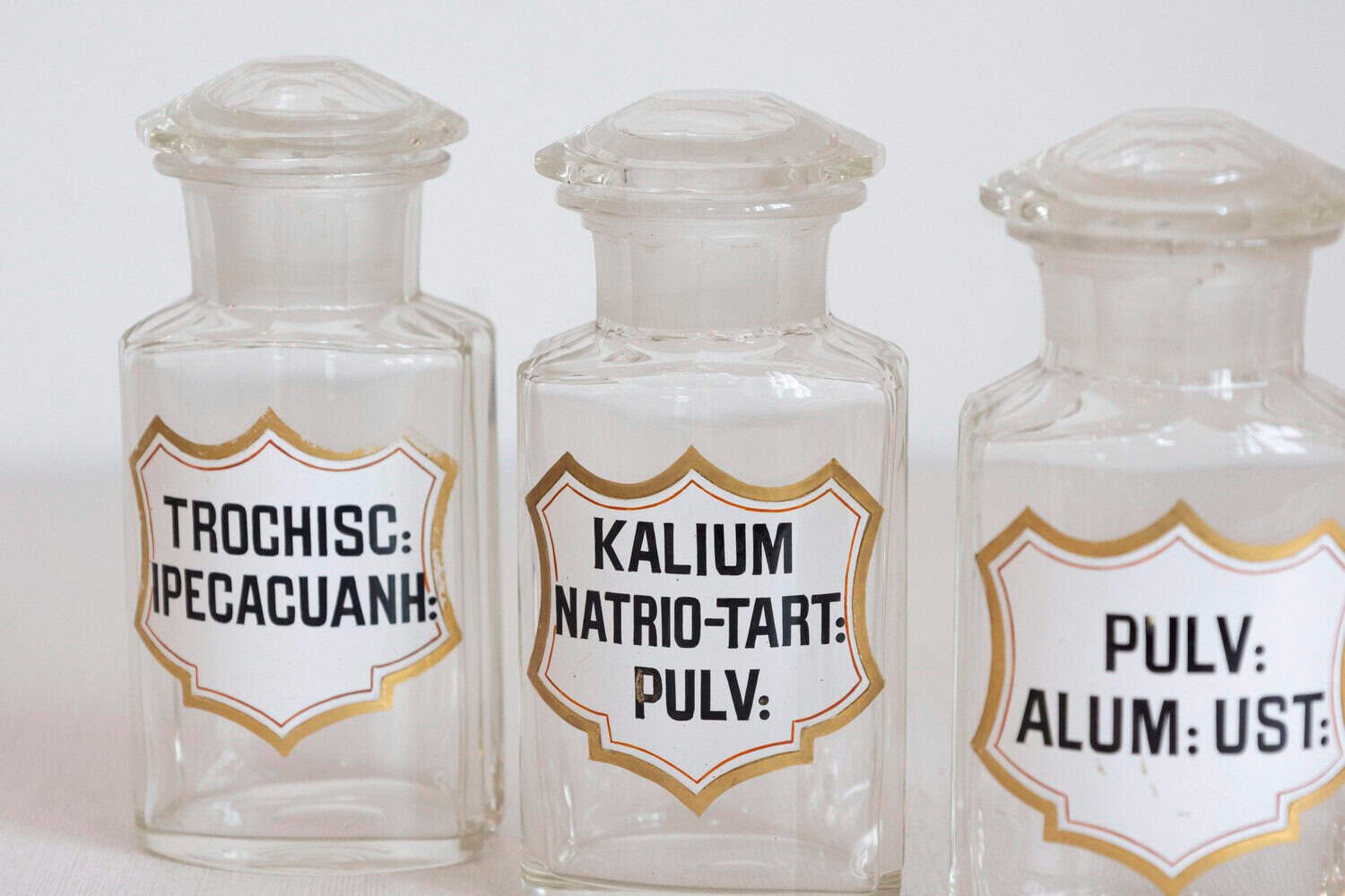 French Louis-Philippe Period 1840s Glass Apothecary Jars with Latin Labels - JAA
