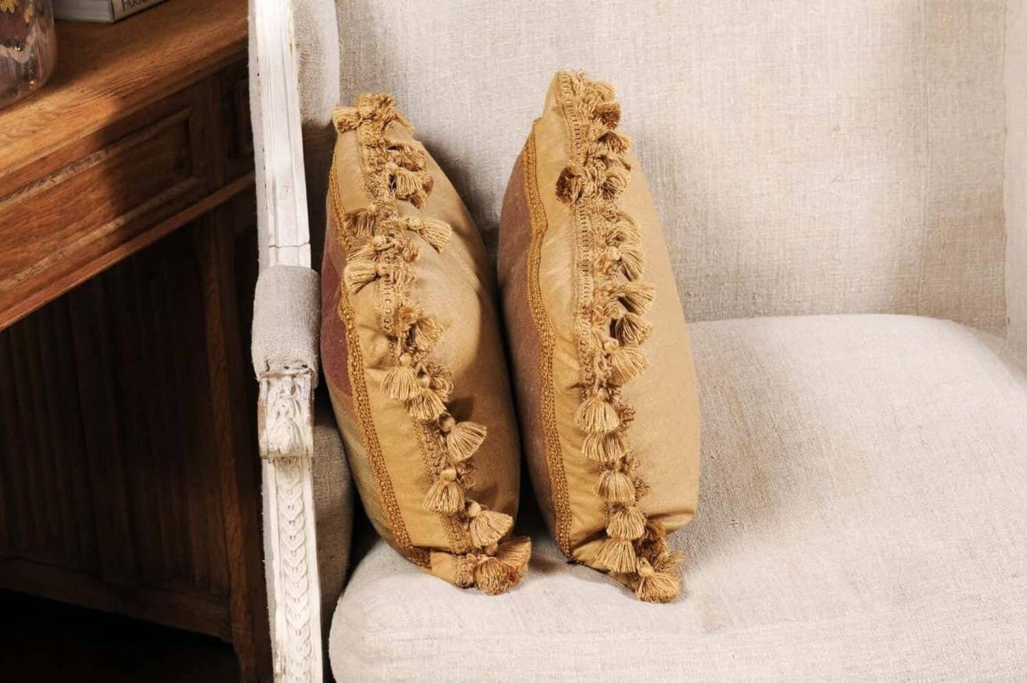 Pair of French 19th Century Aubusson Tapestry Pillows with Flowers and Tassels - JAA