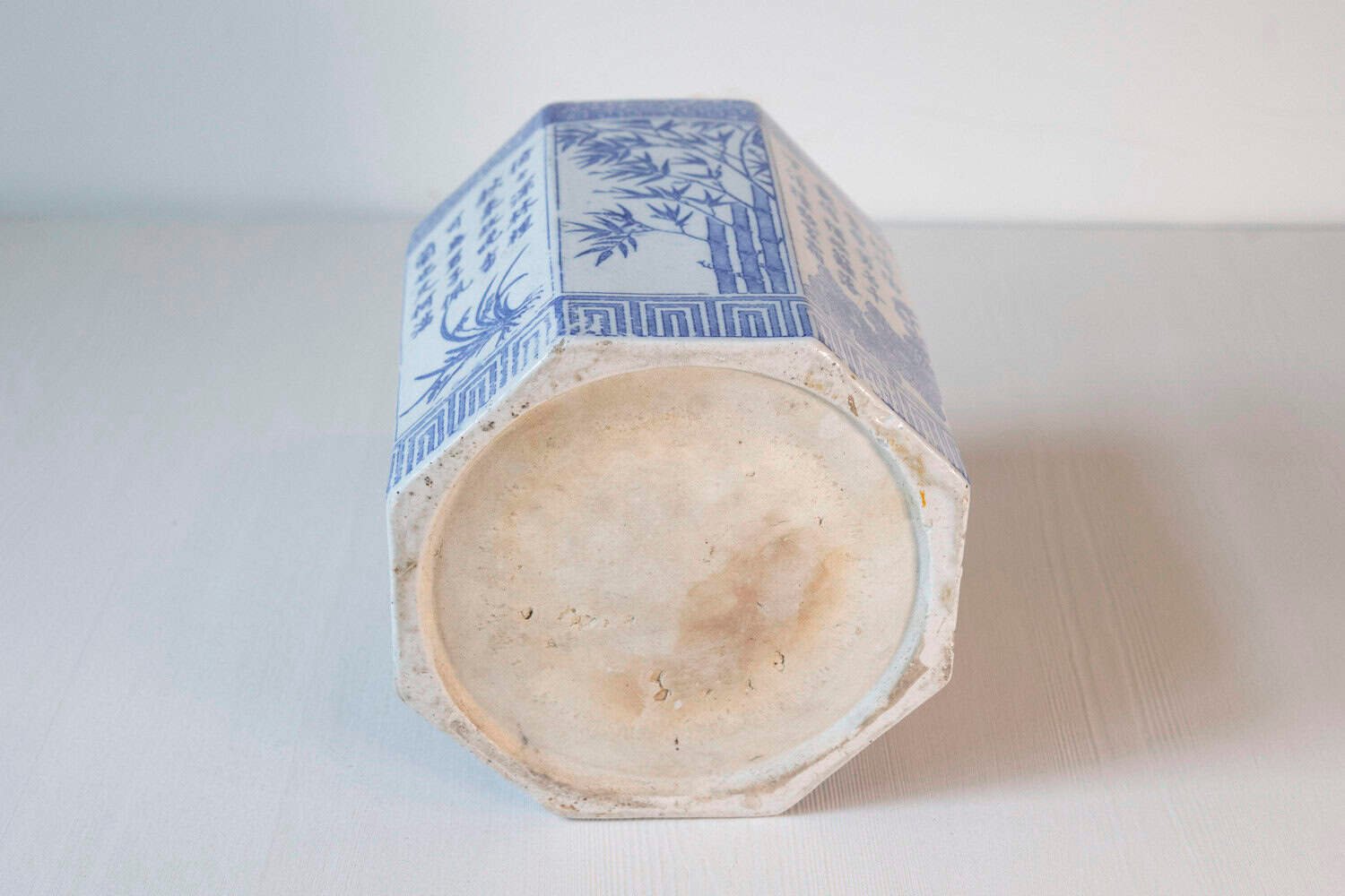 40% OFF at Checkout. Chinese Blue and White Hexagonal Porcelain Vase with Hand-Painted Foliage Décor - JAA