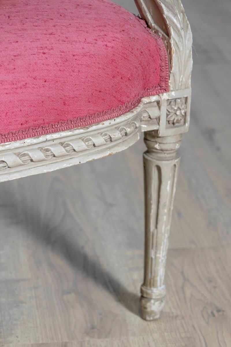 French Louis XVI Style 19th Century Painted Fauteuil with Abundant Carved Décor, SOLD EACH. - JAA