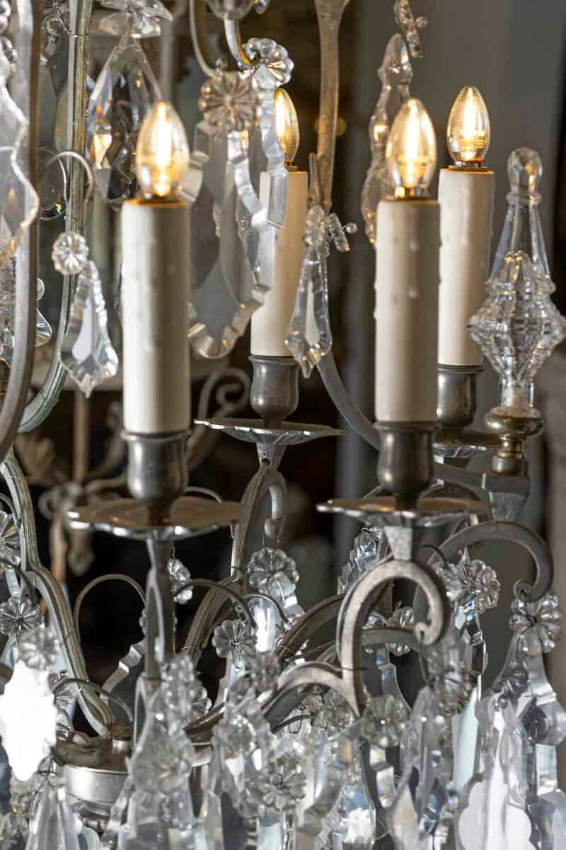40% OFF. French 19th Century Six-Light Crystal Chandelier with Silvered Iron Armature - JAA