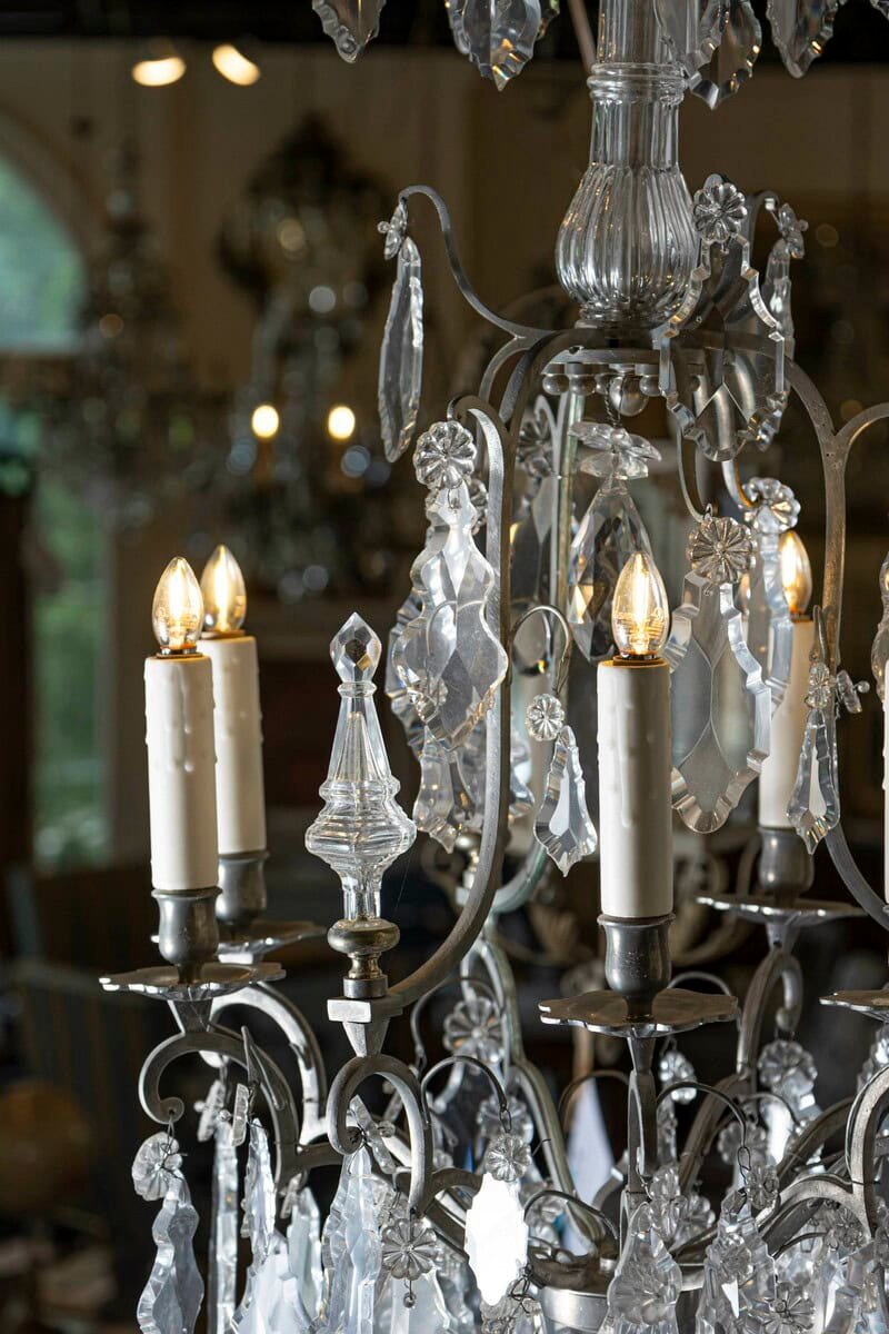 40% OFF. French 19th Century Six-Light Crystal Chandelier with Silvered Iron Armature - JAA