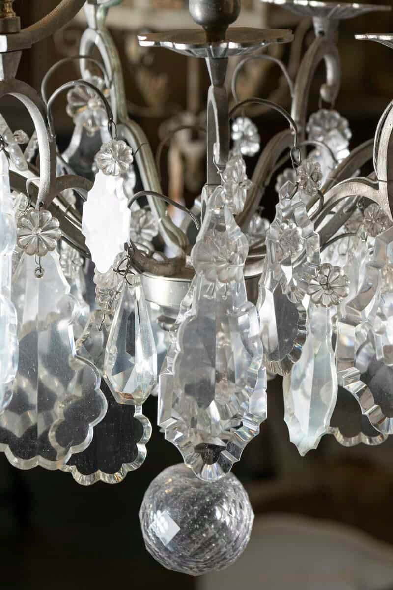 40% OFF. French 19th Century Six-Light Crystal Chandelier with Silvered Iron Armature - JAA