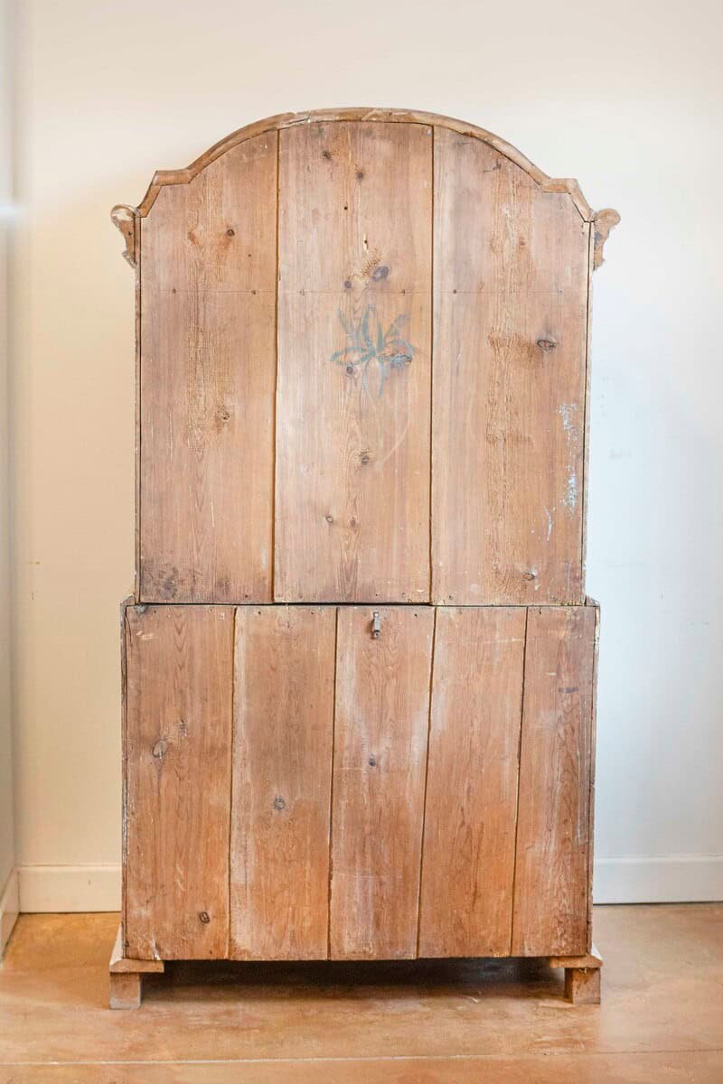 Swedish Rococo Style Chapeau de Gendarme 1820s Gray Painted Tall Secretary - JAA