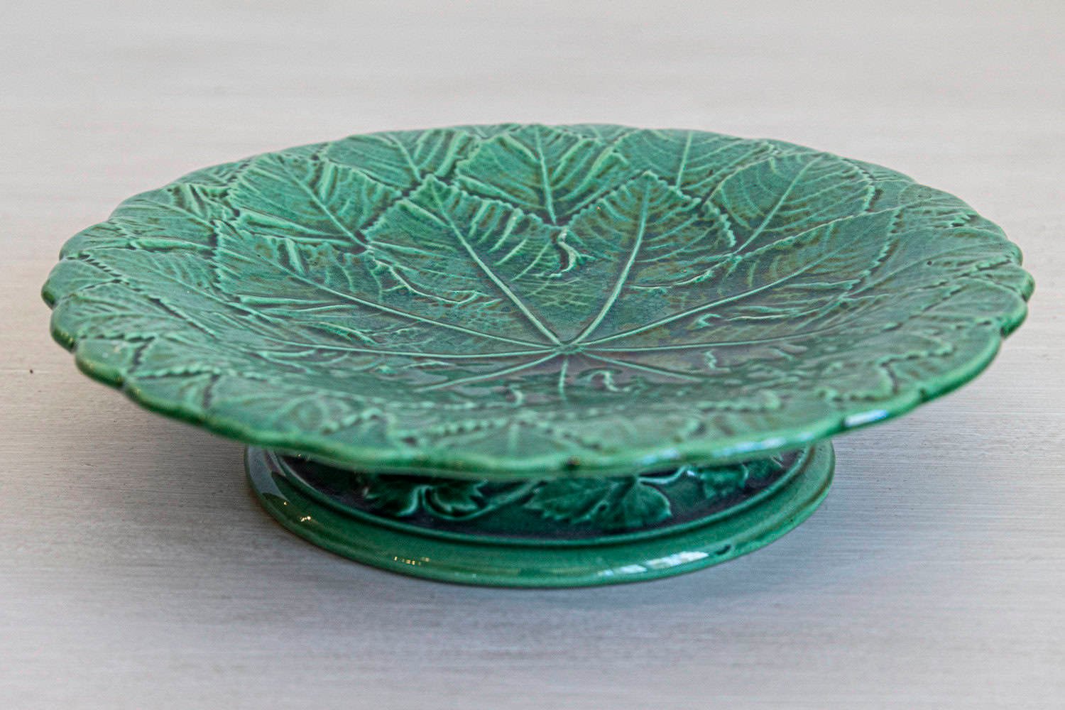Set of Nine Green Glazed Porcelain Pieces with Eight Plates and Single Compote - JAA